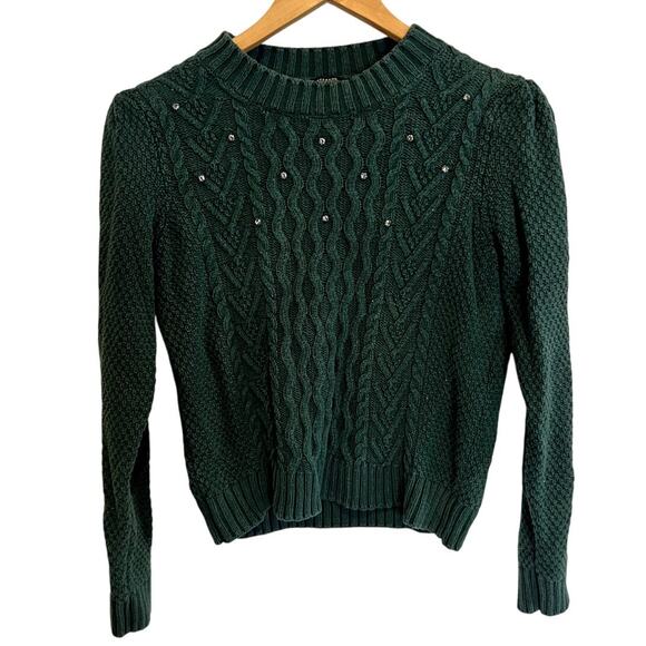 MaxMara | Ennio Cable Knit Rhinestone Pullover Sweater Forest Green Size Medium - Picture 3 of 9